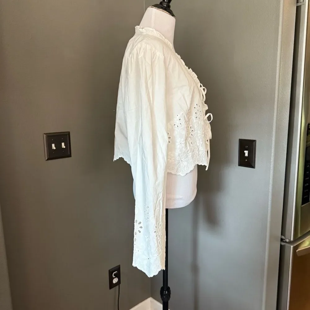 H&M Cream Ruffled Tie Front Blouse with Bib Collar
